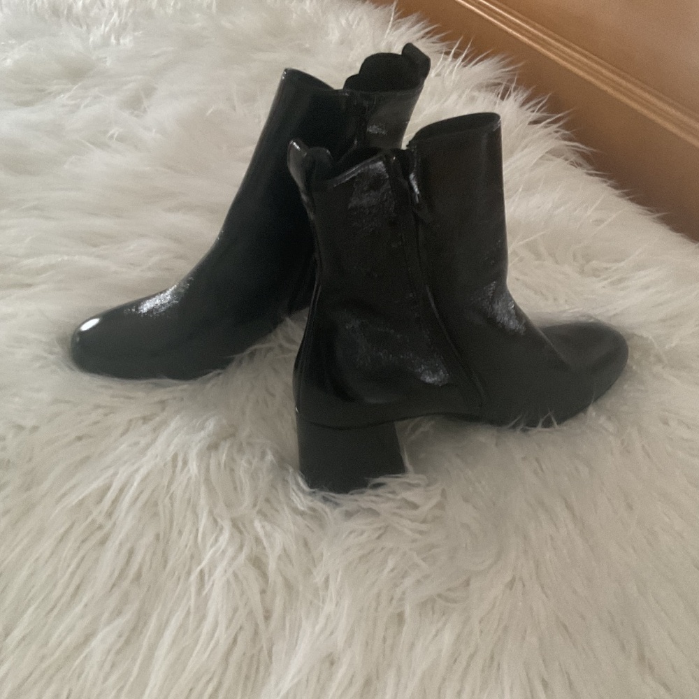 Paul Green Glossy Black Ankle Booties with Square Toe - Picture 2 of 4